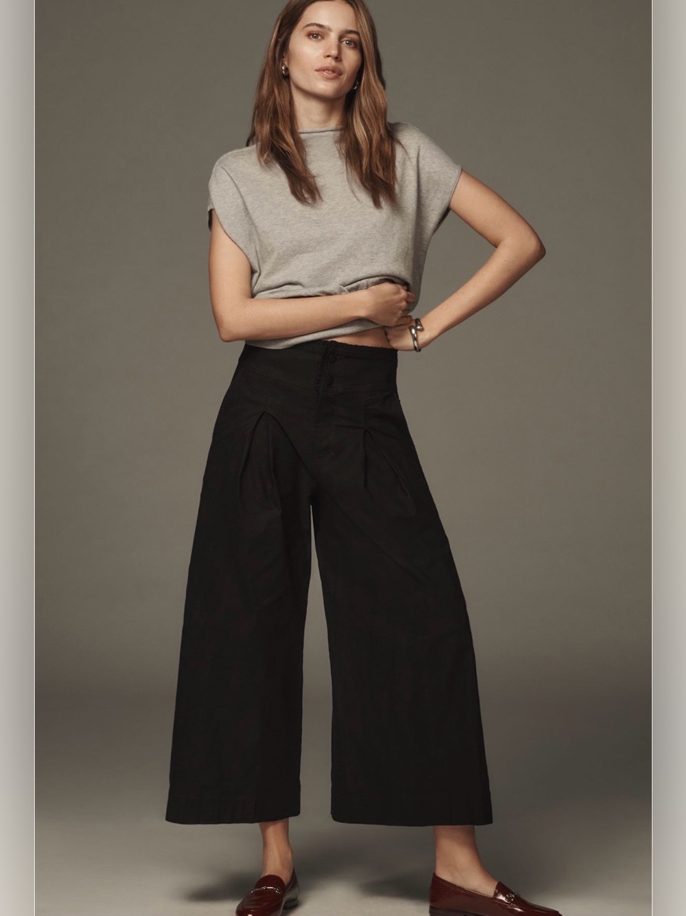 Maeve by Anthropologie A-Line Black Yoke Culotte Pants High Waist Sz 14